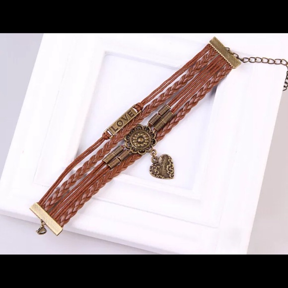 Bronze Leather Love Bracelet - Picture 2 of 4